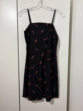 Sincerely Jules Black Slip Dress with Red Chili Print